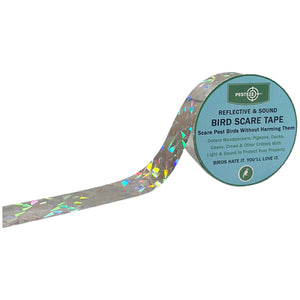 PESTEZE® Holographic Dual Sided Reflective & Sound Bird Scare Tape [1 Inch x 295 ft] Use in Yards & Farms to Protect Vegetables, Fruits, Crops & Buildings from Pest Birds & Critters without Harming them