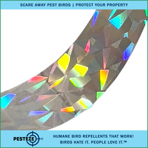 PESTEZE® Dual Sided Holographic Reflective & Sound Bird Scare Tape [2 Inch x 360 ft] Use in Yards & Farms to Protect Vegetables, Fruits, Crops & Buildings from Pest Birds & Critters without Harming them