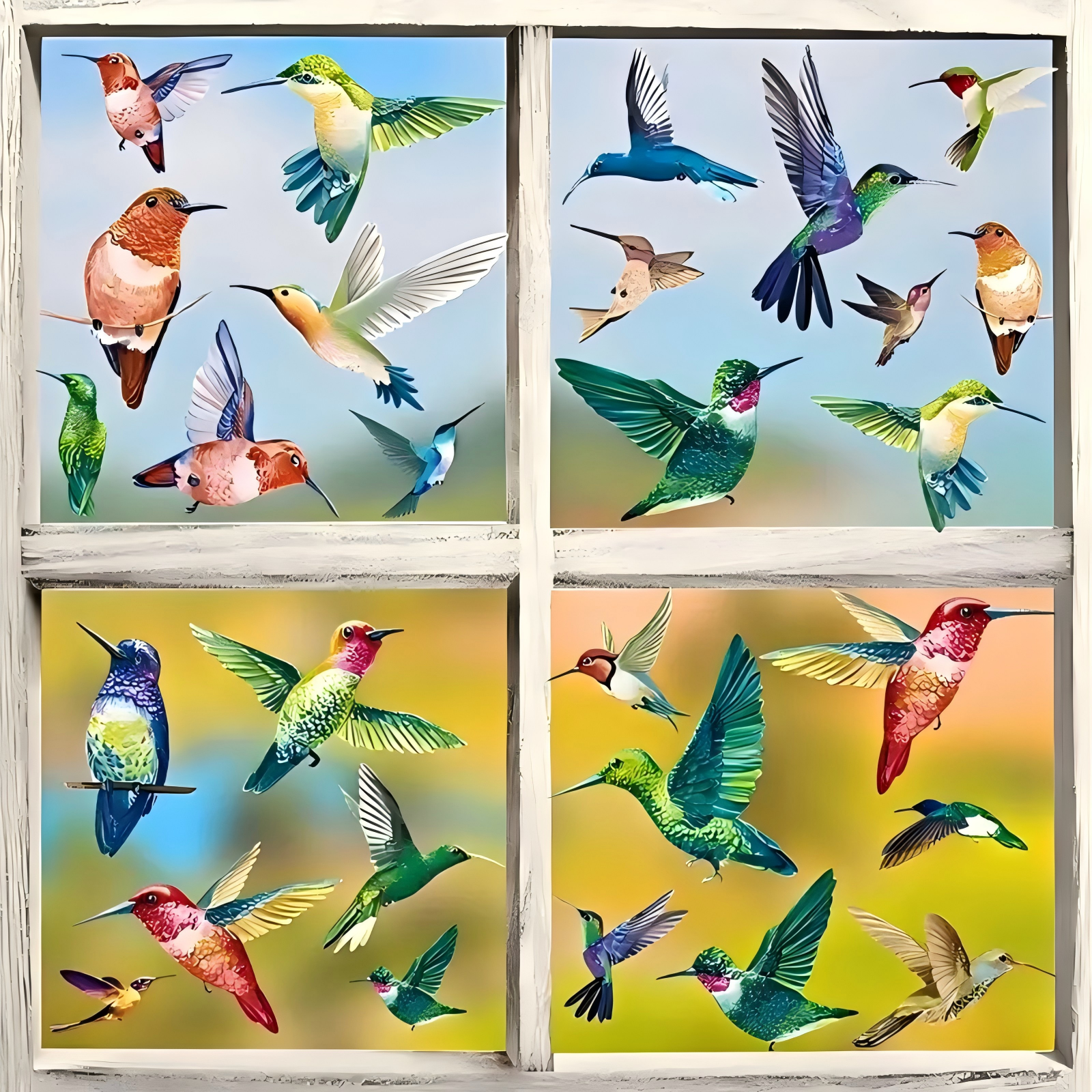 PESTEZE® Colorful Hummingbirds Anti Collision Static Cling Decals for Windows to Prevent Wild Bird Strikes [38 Decals/9 Pages] Bird Alert Window Decals Save Birds from Window Collisions & Help them Soar