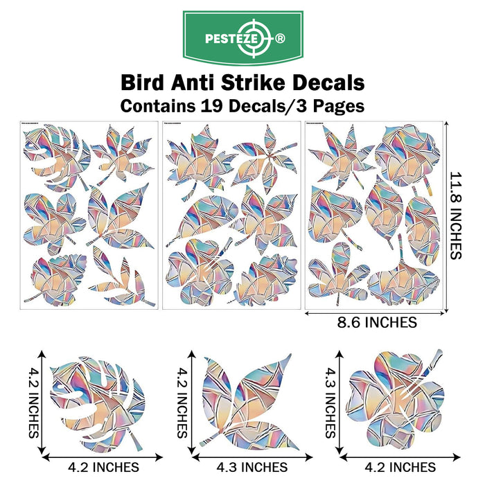 PESTEZE® Rainbow Leaf Medley Anti Strike Static Cling Decals for Windows to Prevent Wild Bird Collisions [19 Decals/3 Pages] Bird Alert Window Decals Save Birds from Window Strikes & Help them Soar