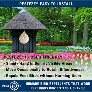 PESTEZE® Large Water Droplet Stainless Steel Highly Reflective Decorative 3D Wind Spinner for Repelling Unwanted Birds & Critters. 9 x 15 Inch Premium Shiny, Beautiful, Long Lasting & Durable Bird Repellent.