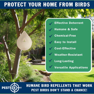 PESTEZE® Large Water Droplet Stainless Steel Highly Reflective Decorative 3D Wind Spinner for Repelling Unwanted Birds & Critters. 9 x 15 Inch Premium Shiny, Beautiful, Long Lasting & Durable Bird Repellent.