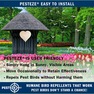 PESTEZE® Large Heart Stainless Steel Highly Reflective Decorative 3D Wind Spinner for Repelling Unwanted Birds & Critters. 12 x 14 Inch Premium Shiny, Beautiful & Long Lasting Bird Repellent.