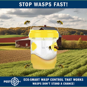 2 Pack PESTEZE® Reusable Solar Hanging Wasp Trap with LED Light [Yellow: 3.5 X 4.4 Inch] Attracts, Catches & Kills Wasp, Hornet, Yellow Jacket & Insect Species 24/7 without Harsh Chemicals. Waterproof