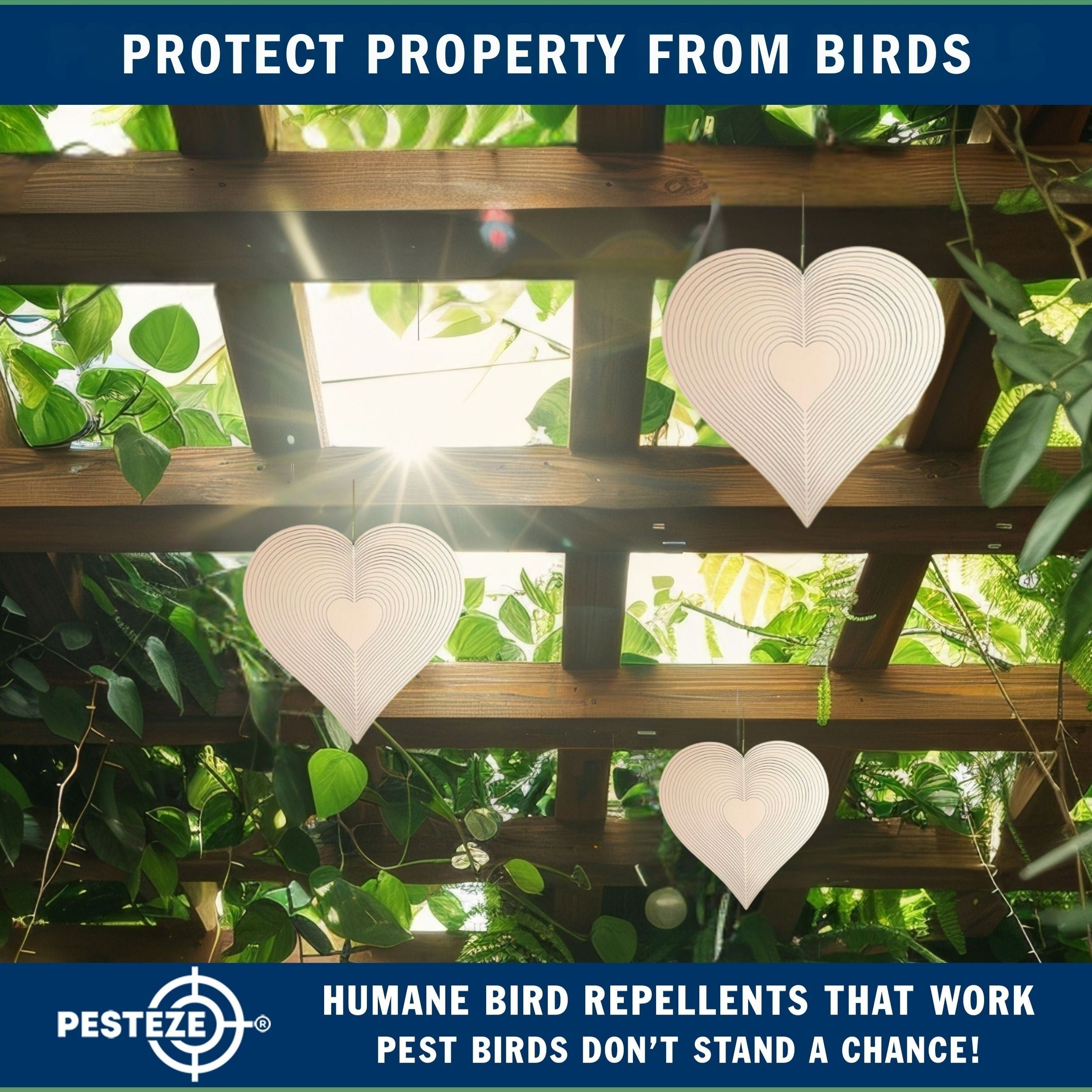 PESTEZE® Large Heart Stainless Steel Highly Reflective Decorative 3D Wind Spinner for Repelling Unwanted Birds & Critters. 12 x 14 Inch Premium Shiny, Beautiful & Long Lasting Bird Repellent.