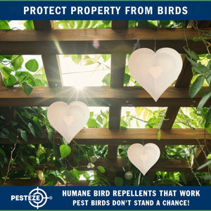 PESTEZE® Large Heart Stainless Steel Highly Reflective Decorative 3D Wind Spinner for Repelling Unwanted Birds & Critters. 12 x 14 Inch Premium Shiny, Beautiful & Long Lasting Bird Repellent.