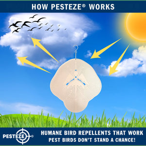 PESTEZE® Large Angel Stainless Steel Highly Reflective Decorative 3D Wind Spinner for Repelling Unwanted Birds & Critters. 11 x15  Inch Premium Shiny, Beautiful & Everlasting Bird Repellent.