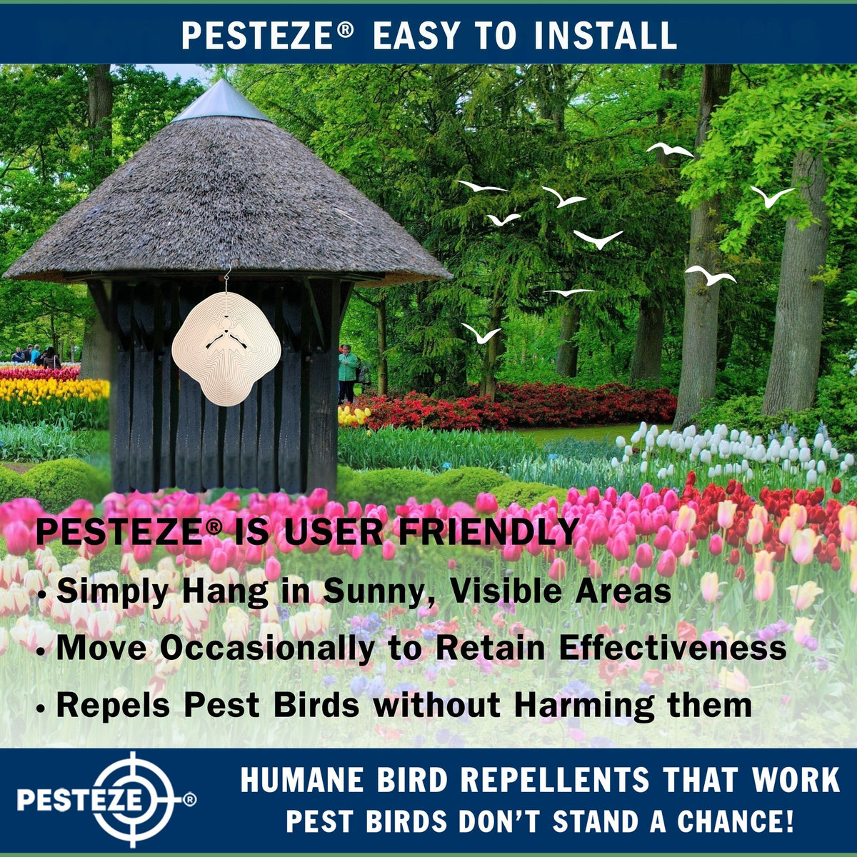 PESTEZE® USA Premium Large Angel Stainless Steel Wind Spinner 11x15’’ Reflective Outdoor Hanging Garden Decoration for Yard, Porch & Patio, 3D Metal Ornament Spins Beautifully to Repel Bird & Add Charm
