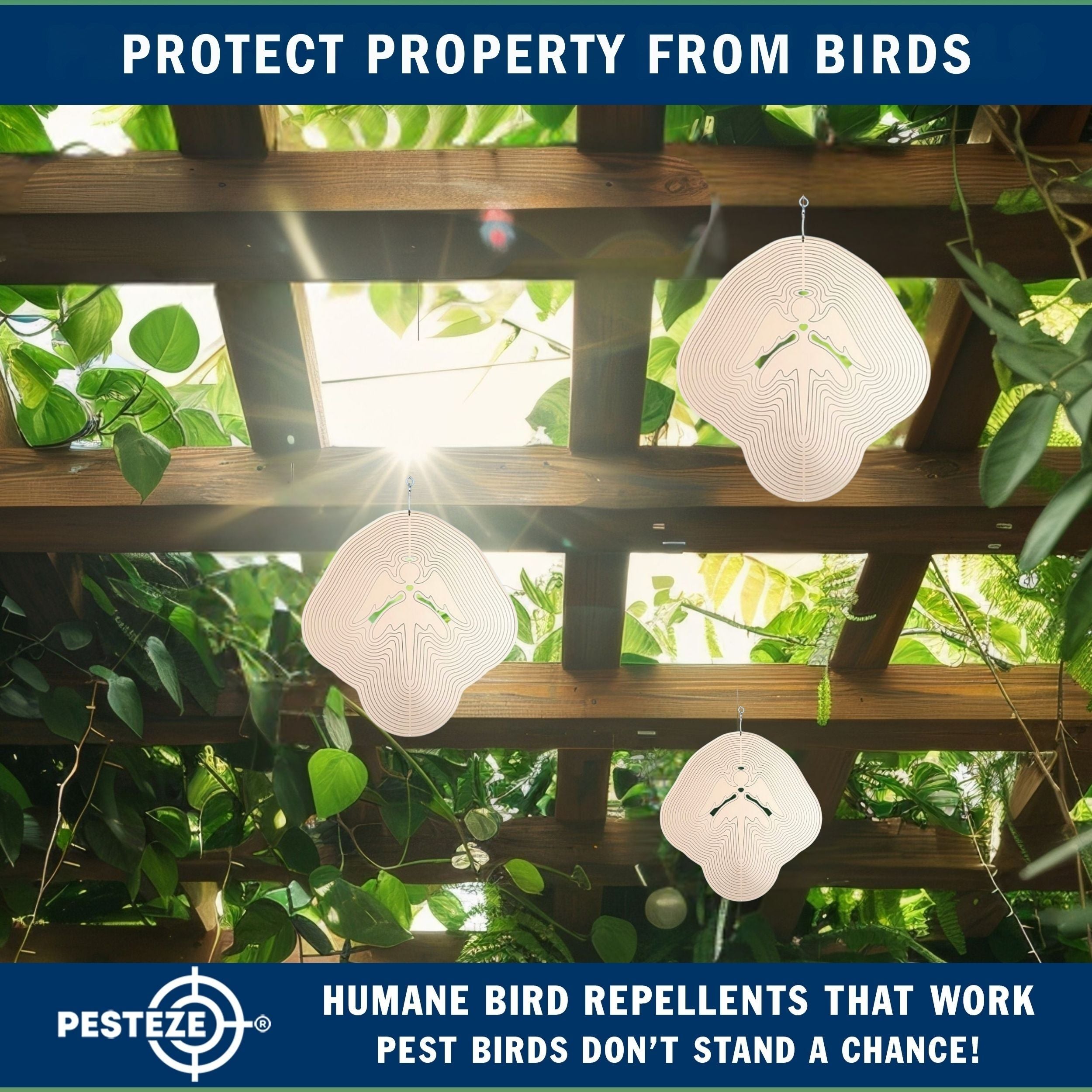 PESTEZE® Large Angel Stainless Steel Highly Reflective Decorative 3D Wind Spinner for Repelling Unwanted Birds & Critters. 11 x15  Inch Premium Shiny, Beautiful & Everlasting Bird Repellent.
