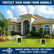 PESTEZE® Solar Ultrasonic Animal Repellent. Detects & Deters Unwanted Animals like Skunk, Deer, Coyote, Fox, Wolf, Rabbitt, Raccoon & Birds. Protect Property & Livestock without Harming Animals or People - Pesteze