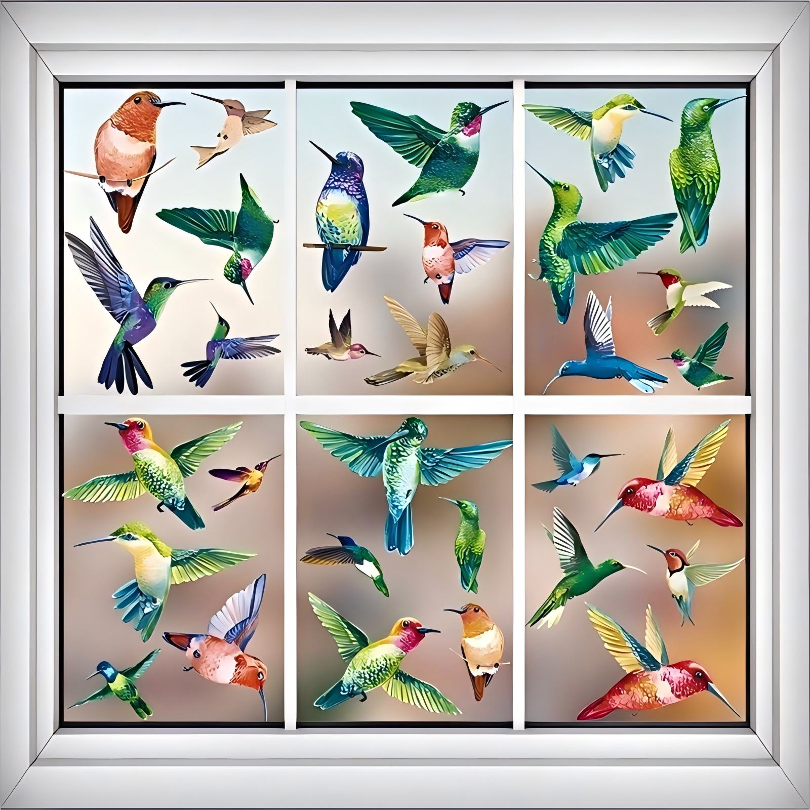 PESTEZE® Colorful Hummingbirds Anti Collision Static Cling Decals for Windows to Prevent Wild Bird Strikes [38 Decals/9 Pages] Bird Alert Window Decals Save Birds from Window Collisions & Help them Soar