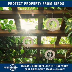 PESTEZE® Hummingbird Stainless Steel Highly Reflective Decorative 3D Wind Spinner for Deterring Unwanted Pest Birds & Critters. 6 X 9 Inch Premium Shiny, Beautiful, Long Lasting & Humane Bird Repellent