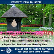 PESTEZE® USA Water Droplet Wind Spinner, 4×9.25 Stainless Steel Highly Reflective Outdoor Hanging Spinner for Bird Deterrent, Garden & Yard Decor, Resistant Metal Art with 360° Wind Motion Easy Install