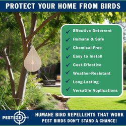 PESTEZE® Water Droplet Stainless Steel Highly Reflective Decorative 3D Wind Spinner for Repelling Unwanted Pest Birds & Critters. 4 x 9.25 Inch Premium Shiny, Attractive, Durable & Humane Bird Deterrent