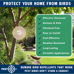 PESTEZE® Tree of Life Stainless Steel Highly Reflective Decorative 3D Wind Spinner for Deterring Unwanted Pest Birds & Critters. 6 x 9 Inch Premium Shiny, Beautiful, Everlasting & Sturdy Bird Control