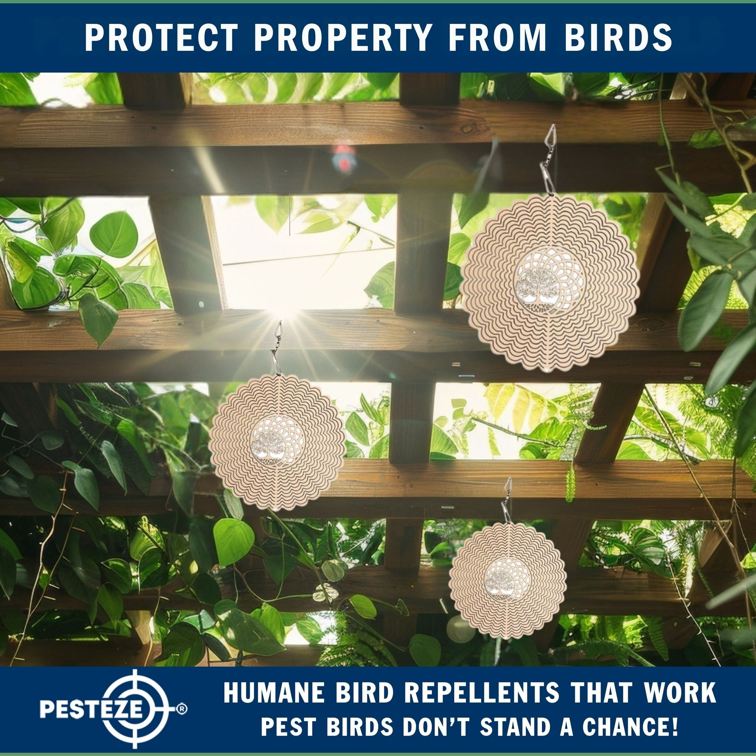 PESTEZE® Tree of Life Stainless Steel Highly Reflective Decorative 3D Wind Spinner for Deterring Unwanted Pest Birds & Critters. 6 x 9 Inch Premium Shiny, Beautiful, Everlasting & Sturdy Bird Control