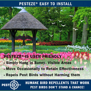 PESTEZE® Black Flying Hawk 54 x 30 Inch Kite Bird Deterrent with 13 ft Flagpole. Use in Yards & Farms to Protect Vegetables, Fruits, Crops & Property from Pest Birds & Critters without Harming them