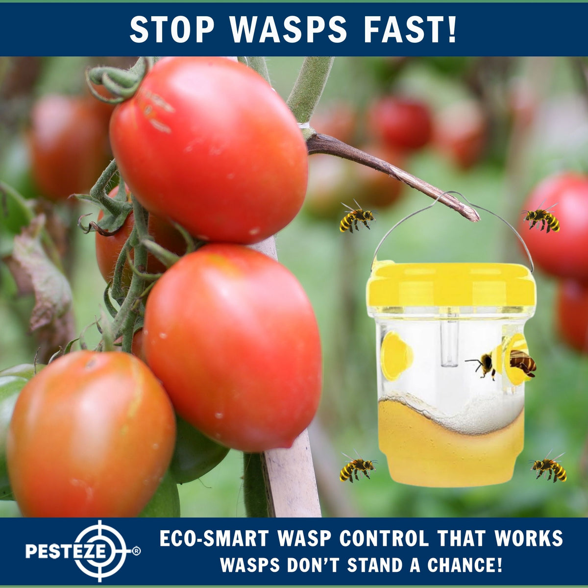 PESTEZE® USA Reusable Solar Hanging Wasp Trap with LED Light [Yellow: 3.5 x 4.4 Inch] Attracts, & Kills Wasp, Hornet, Yellow Jacket & Insect Species 24/7 Without Harsh Chemicals Waterproof Outdoor Trap