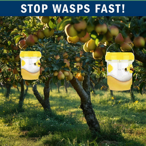 2 Pack PESTEZE® Reusable Solar Hanging Wasp Trap with LED Light [Yellow: 3.5 X 4.4 Inch] Attracts, Catches & Kills Wasp, Hornet, Yellow Jacket & Insect Species 24/7 without Harsh Chemicals. Waterproof
