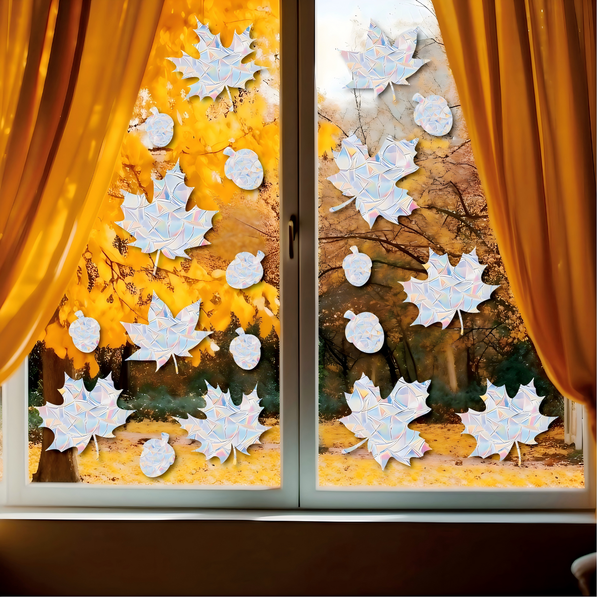 PESTEZE® USA Premium Window Bird Decals-Rainbow Leaf & Bird Anti Collision Static Cling Stickers for Windows to Prevent Wild Birds from Striking & Hitting Glass–32 Pack Sun Catcher Window Alert Clings
