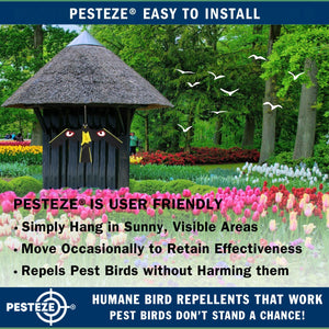 PESTEZE® Flying Owl 46 x 25 Inch Kite Bird Deterrent with 13 ft Flagpole. Use in Yards & Farms to Protect Vegetables, Fruits & Crops from Pest Birds & Critters without Harming them