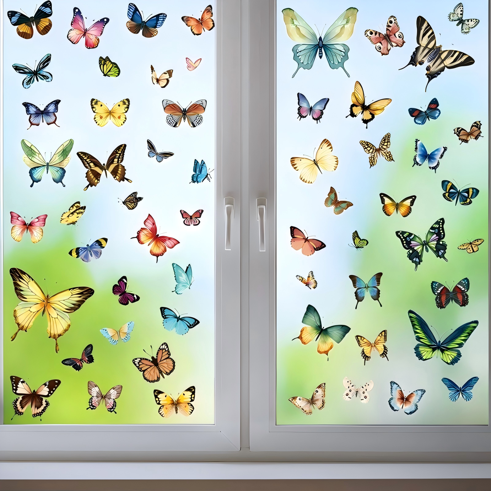 PESTEZE® Colorful Butterflies Anti Strike Static Cling Decals for Windows to Prevent Wild Bird Collisions [58 Decals/9 Pages] Bird Alert Window Decals Save Birds from Window Strikes & Help them Soar