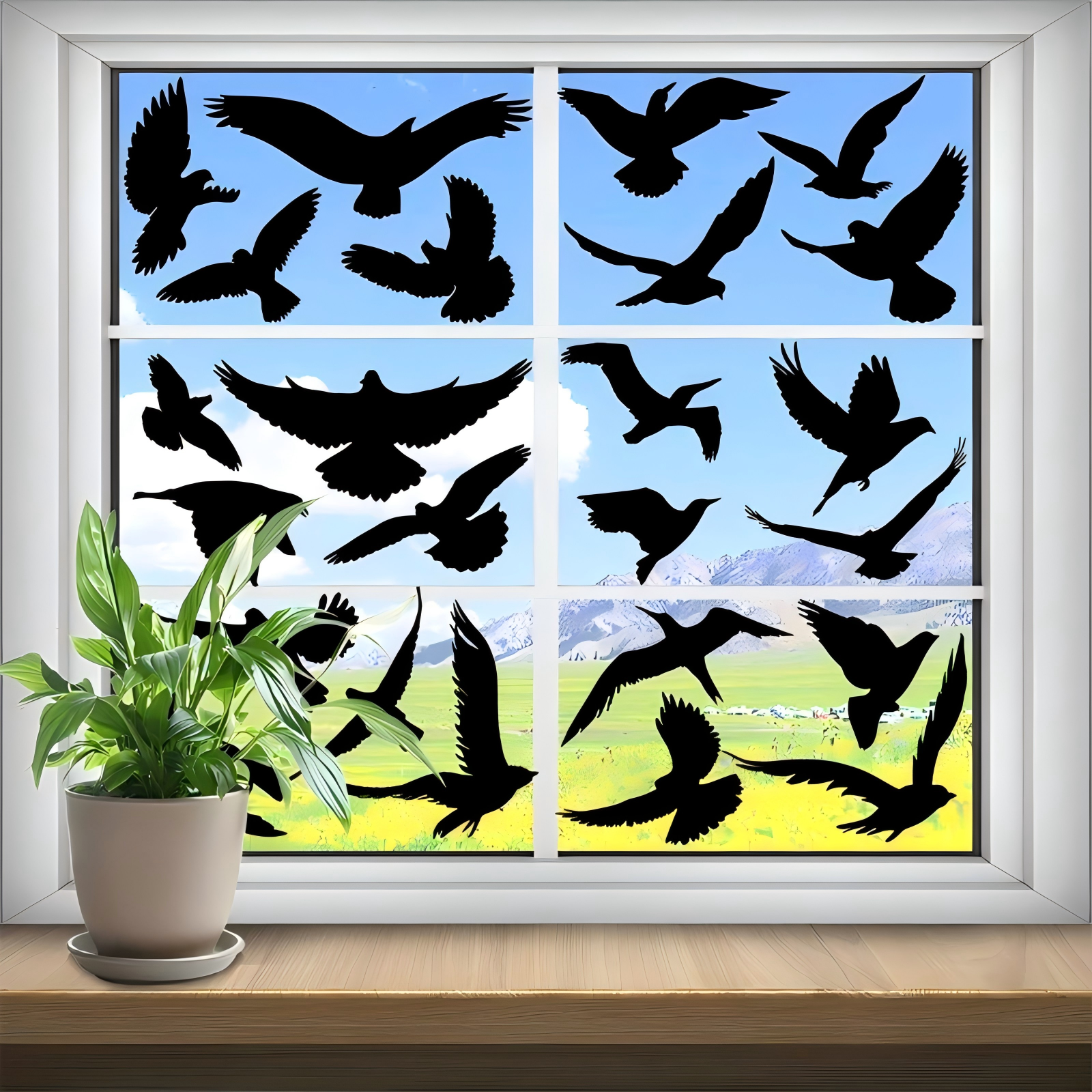 PESTEZE® Black Hummingbirds Anti Strike Static Cling Decals for Windows to Prevent Wild Bird Collisions [37 Decals/9 Pages] Bird Alert Window Decals Save Birds from Window Strikes & Help them Soar