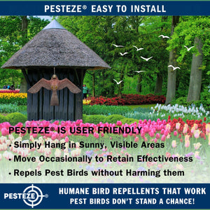 PESTEZE® Flying Hawk 54 x 30 Inch Kite Bird Scarer with 13 ft Flagpole. Use in Yards & Farms to Protect Vegetables, Fruits, Crops & Buildings from Pest Birds & Critters without Harming them