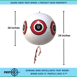 PESTEZE® Large 15" White Bird Scare-Eye Balloon Decoy [1 Pack] Deters Unwanted Pest Birds like Pigeons, Gulls, Geese & Critters from Pools & Yards Without Harming Them To Protect Property