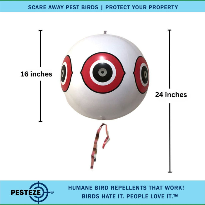 PESTEZE® Large 15" White Bird Scare-Eye Balloon Decoy [1 Pack] Deters Unwanted Pest Birds like Pigeons, Gulls, Geese & Critters from Pools & Yards Without Harming Them To Protect Property