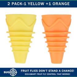 BUGEZE® USA Indoor Fruit Fly Trap for Kitchen – Reusable Bottle Top Gnat Catcher, Natural Fruit Fly Control for Home, Countertop & Pantry Safe [2 Pack -1 Yellow + 1 Orange]