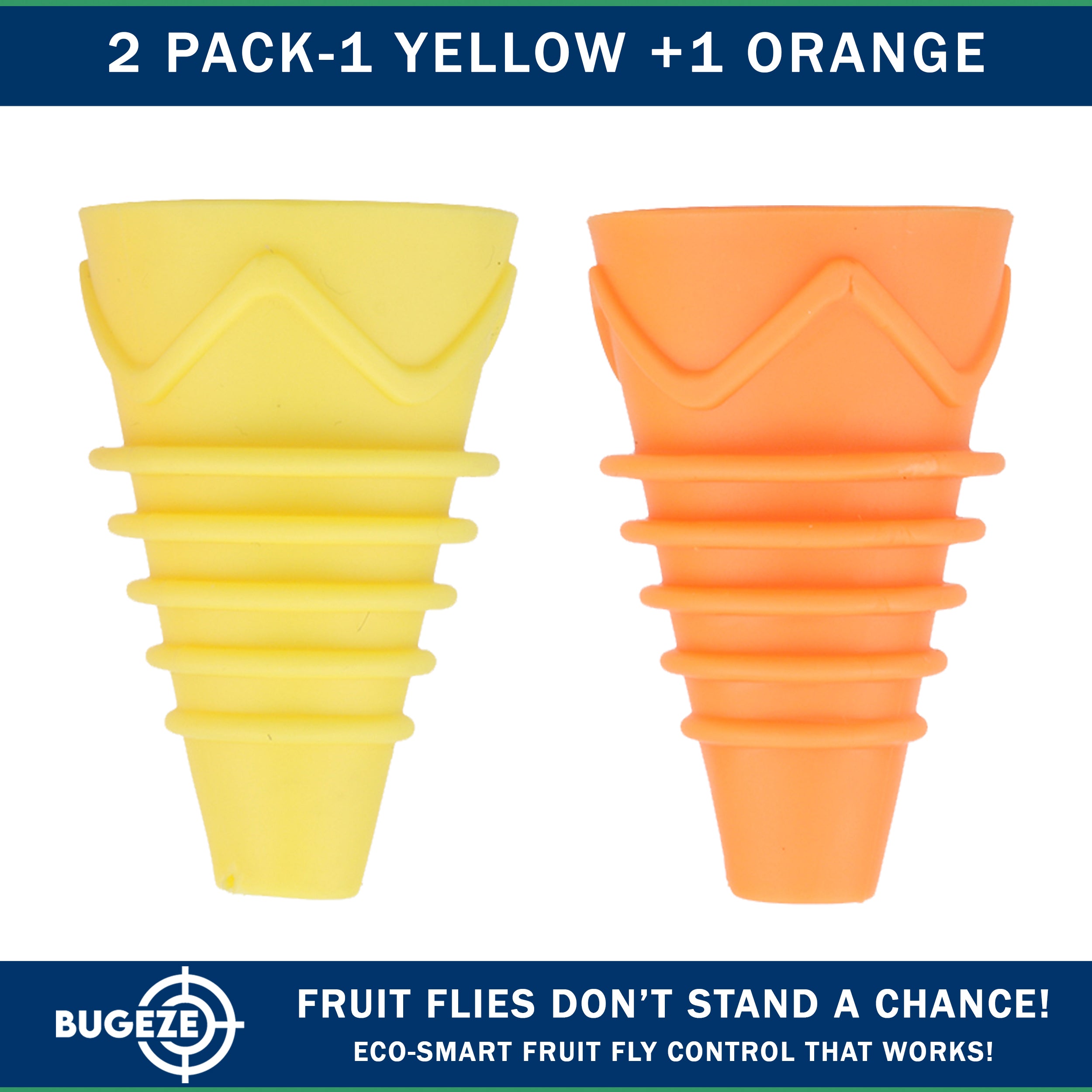BUGEZE® USA Indoor Fruit Fly Trap for Kitchen – Reusable Bottle Top Gnat Catcher, Natural Fruit Fly Control for Home, Countertop & Pantry Safe [2 Pack -1 Yellow + 1 Orange]