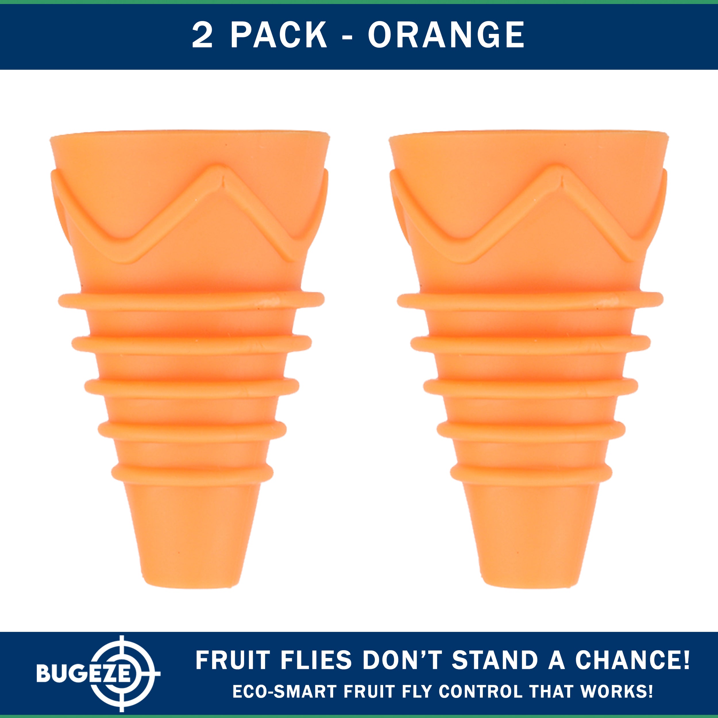 BUGEZE® USA Reusable Fruit Fly Trap for Indoors – Natural Bottle Top Gnat Trap for Kitchen & Home, Durable Indoor Fruit Fly Catcher for Counters, Pantry & Sink Areas [2 Pack Orange]