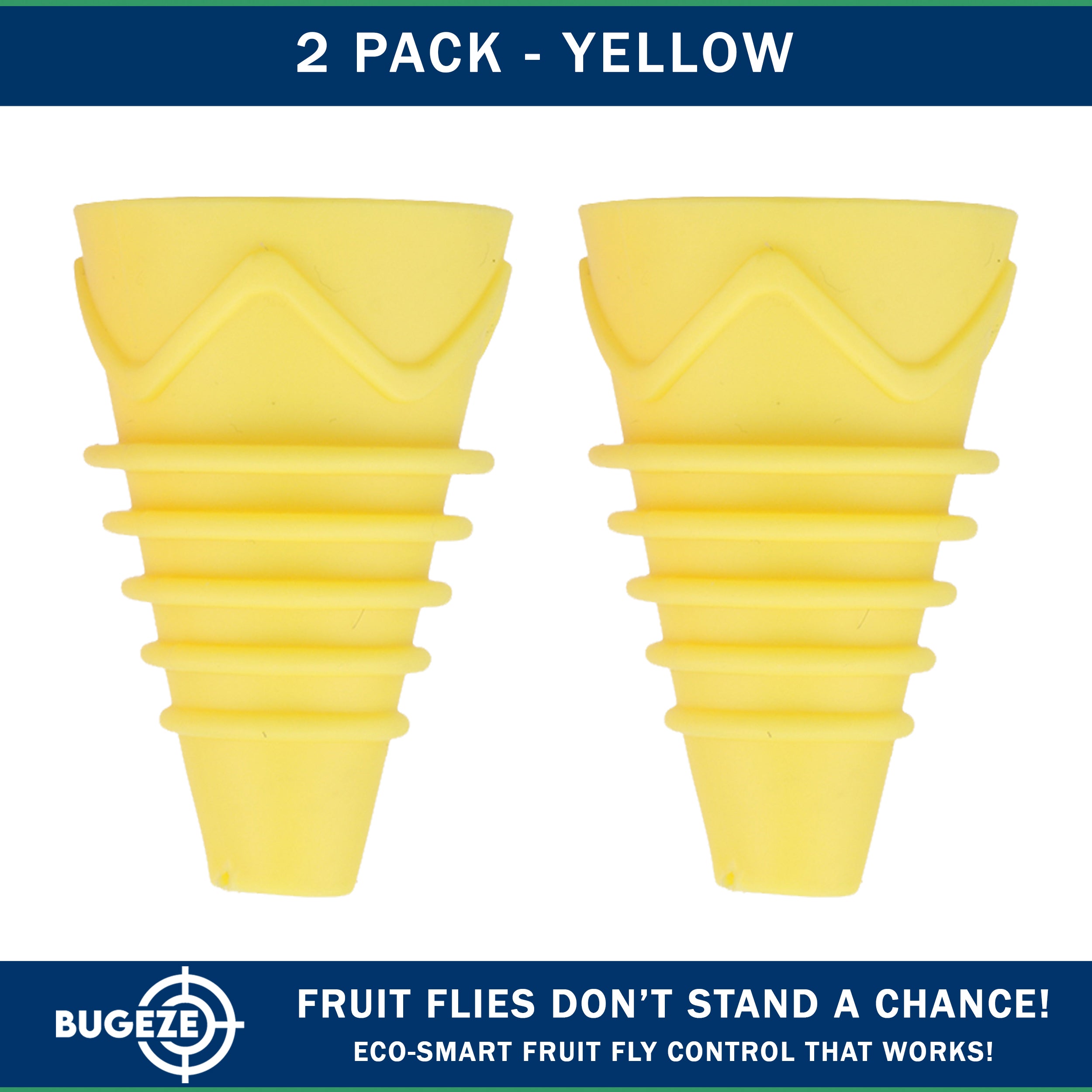 BUGEZE® USA Reusable Fruit Fly Trap for Indoors – Natural Bottle Top Gnat Trap for Kitchen & Home, Durable Indoor Fruit Fly Catcher for Counters, Pantry & Sink Areas [2 Pack Yellow]