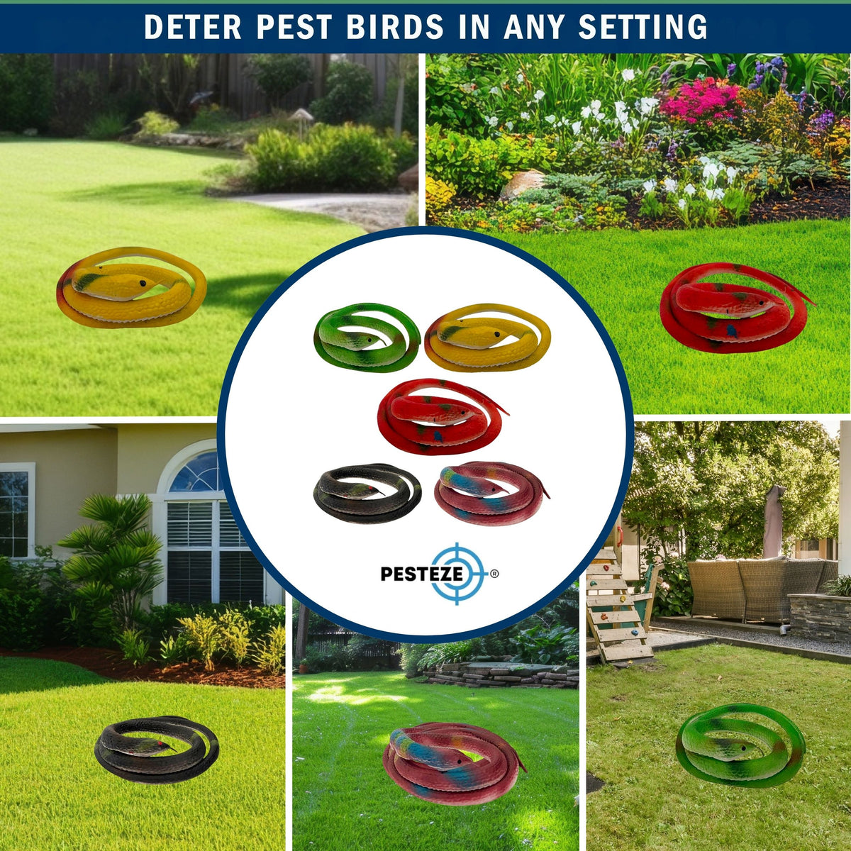 PESTEZE® USA Variety 27 Inch Realistic Rubber Snakes [2 Pack] Predators Pest Bids like Woodpeckers, Sparrows, Pigeons, Crows, Gulls & Critters without Harming them to Protect Property