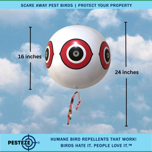 PESTEZE® Large 15" White Bird Scare-Eye Balloon Decoy [1 Pack] Deters Unwanted Pest Birds like Pigeons, Gulls, Geese & Critters from Pools & Yards Without Harming Them To Protect Property