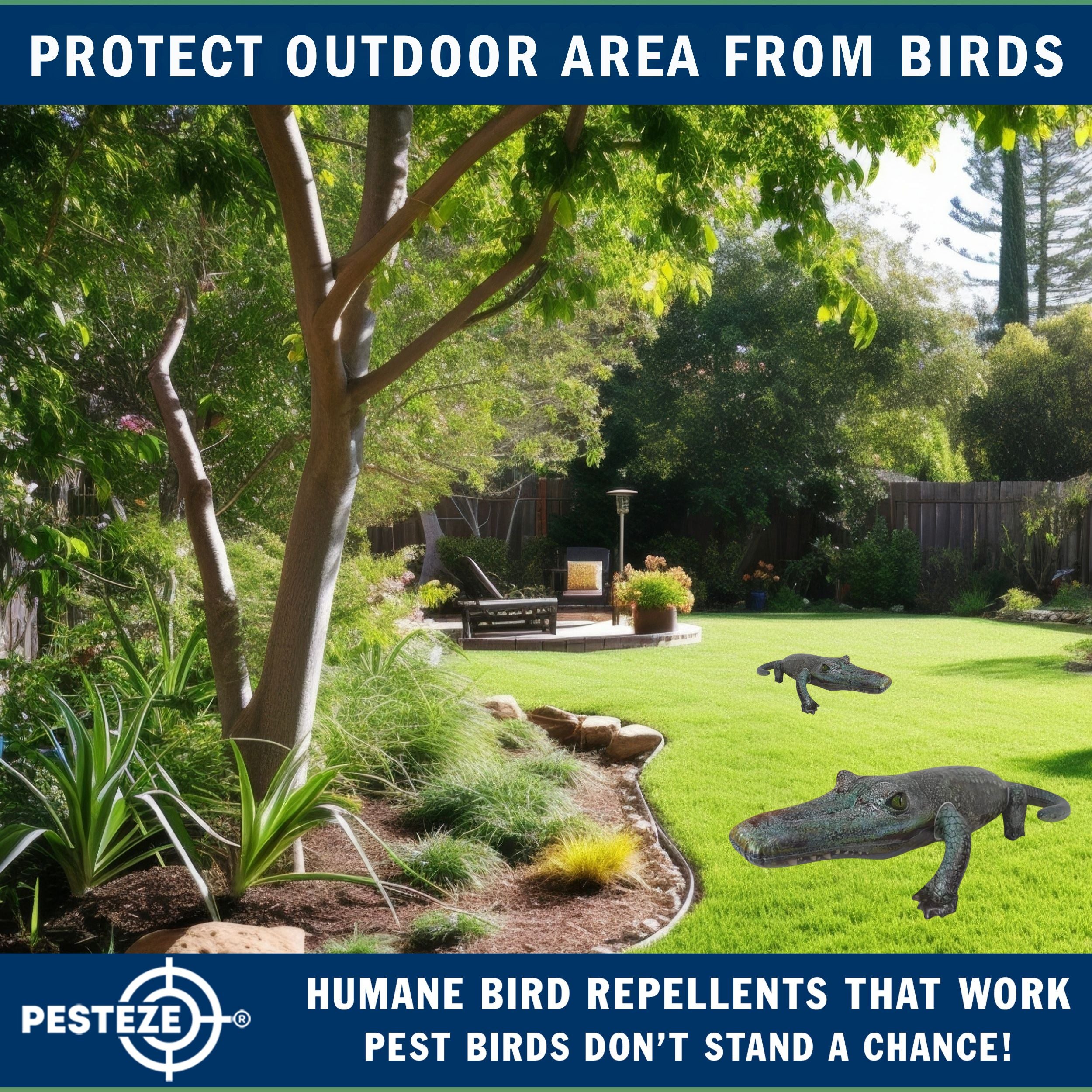 PESTEZE® 49 Inch Realistic Inflatable Alligator [1 Pack] Scares Pest Birds like Woodpeckers, Sparrows, Pigeons, Crows, Gulls & Critters from Pools & Yards without Harming them to Protect Property
