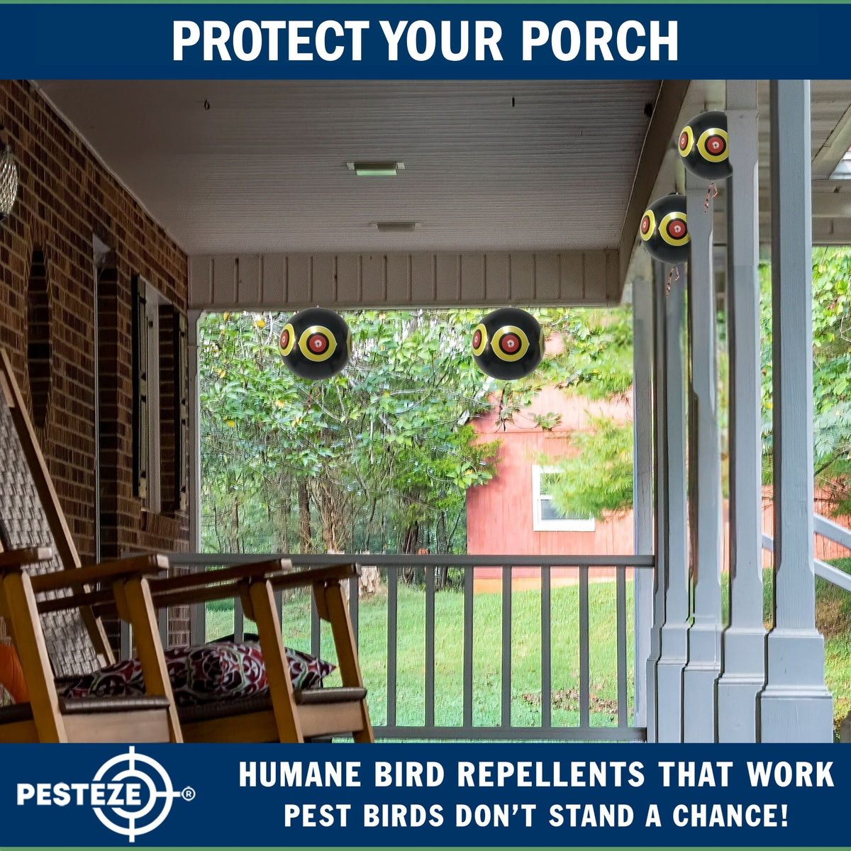PESTEZE® USA Large 15" Black Bird Predator-Eye Balloon Decoy [3 Pack Black Color]  Deters Unwanted Pest Birds like Pigeons, Gulls, Geese & Critters from Pools & Yards Without Harming Them To Protect Property