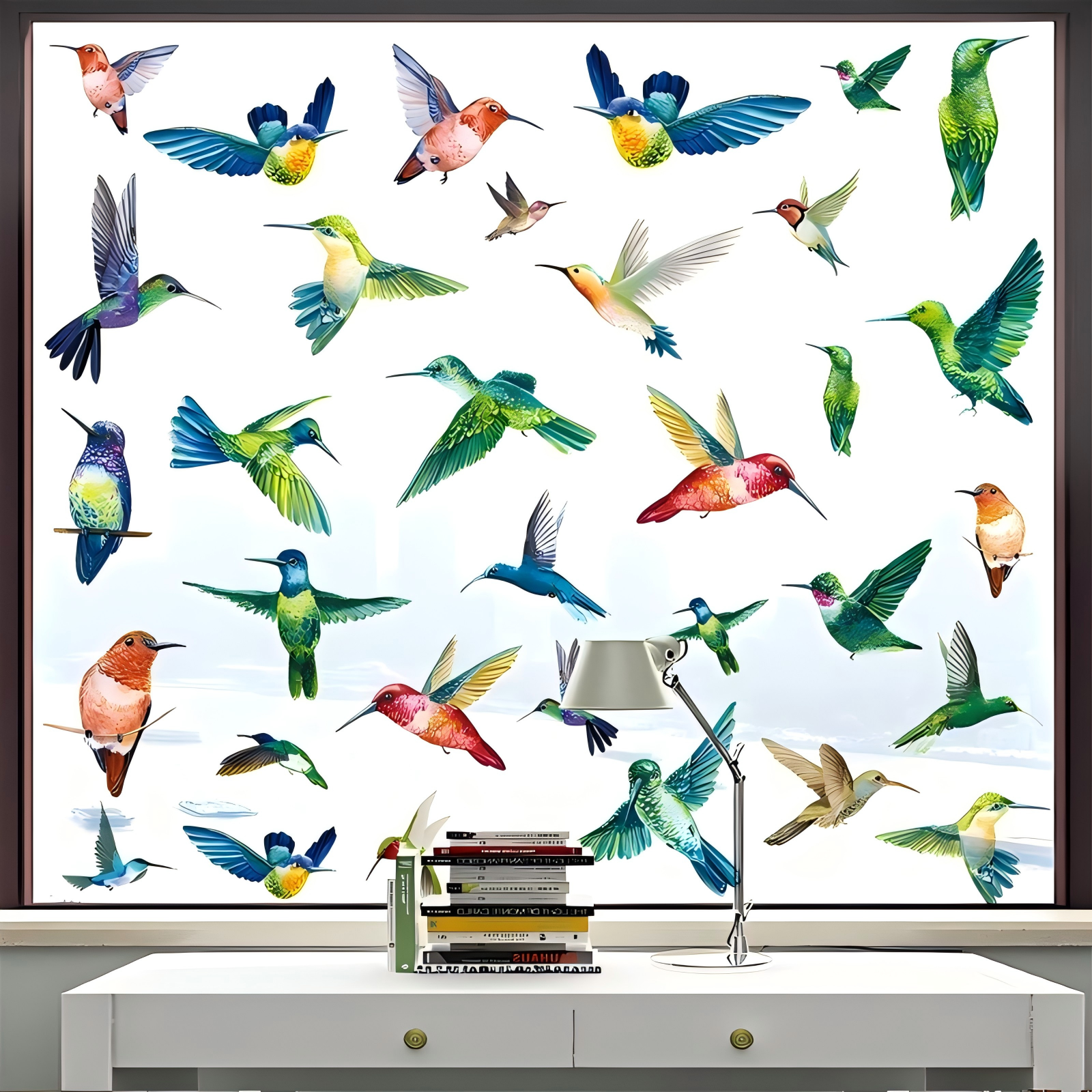 PESTEZE® Colorful Hummingbirds Anti Collision Static Cling Decals for Windows to Prevent Wild Bird Strikes [38 Decals/9 Pages] Bird Alert Window Decals Save Birds from Window Collisions & Help them Soar
