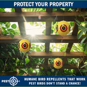 PESTEZE® USA Large 15" Yellow Bird Predator-Eye Balloon Decoy [3 Pack Yellow Color] Deters Unwanted Pest Birds like Pigeons, Gulls, Geese & Critters from Pools & Yards Without Harming Them To Protect