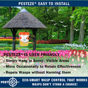 PESTEZE® USA Reusable Solar Hanging Wasp Trap with LED Light [Orange: 3.5 x 4.4 Inch] Attracts, & Kills Wasp, Hornet, Yellow Jacket & Insect Species 24/7 Without Harsh Chemicals Waterproof Outdoor Trap