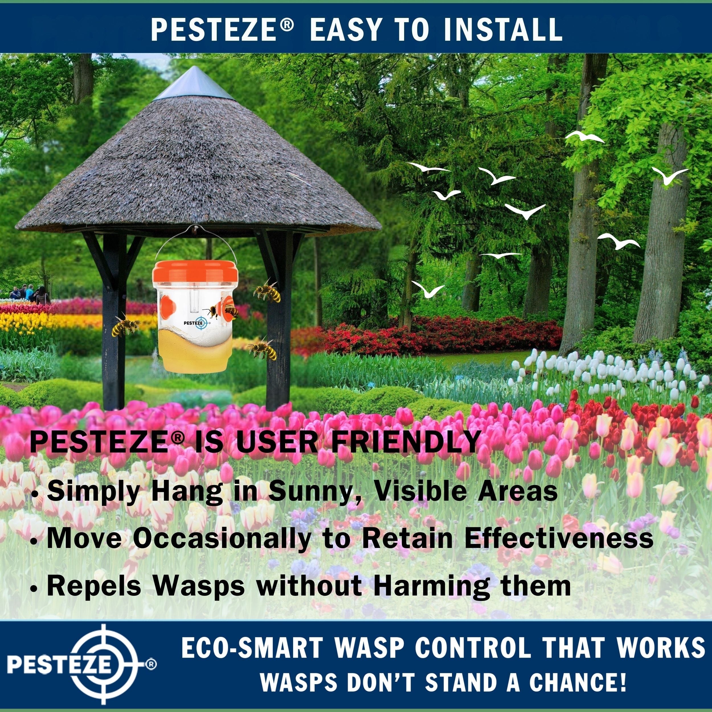 2 Pack PESTEZE® Reusable Solar Hanging Wasp Trap with LED Light [Orange: 3.5 X 4.4 Inch] Attracts, Catches & Kills Wasp, Hornet, Yellow Jacket & Insect Species 24/7 without Harsh Chemicals. Waterproof