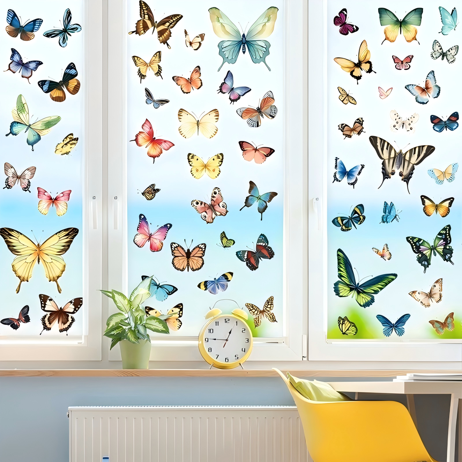 PESTEZE® Colorful Butterflies Anti Strike Static Cling Decals for Windows to Prevent Wild Bird Collisions [58 Decals/9 Pages] Bird Alert Window Decals Save Birds from Window Strikes & Help them Soar