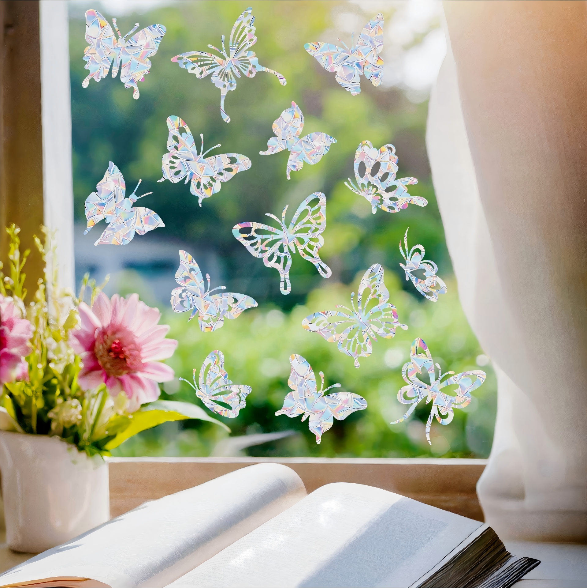 BIRDLERT™ Rainbow Bird Alert Butterfly Anti Strike Static Cling Decals for Windows to Prevent Wild Bird Collisions | Bird Alert Window Decals Save Birds from Window Strikes & Help them Soar