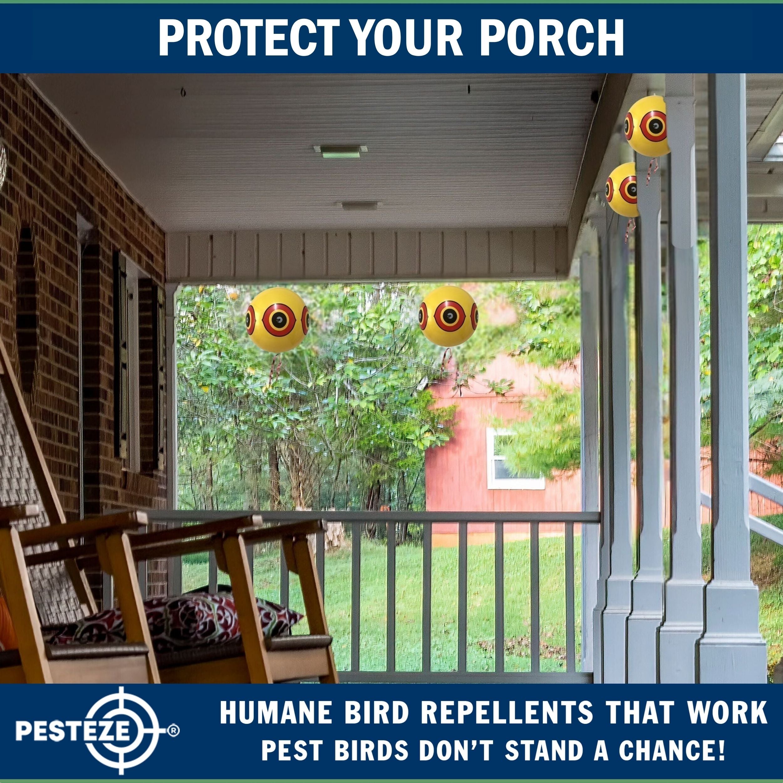 PESTEZE® USA Large 15" Yellow Bird Predator-Eye Balloon Decoy [2 Pack Yellow Color] Deters Unwanted Pest Birds like Pigeons, Gulls, Geese & Critters from Pools & Yards Without Harming Them To Protect
