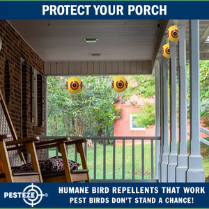 PESTEZE® Large 15" Yellow Bird Predator-Eye Balloon Repellant [4 Pack] Deters Unwanted Pest Birds like Pigeons, Gulls, Geese & Critters from Pools & Yards Without Harming Them To Protect Property