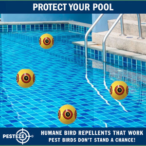 PESTEZE® Large 15" Yellow Bird Predator-Eye Balloon Repellant [4 Pack] Deters Unwanted Pest Birds like Pigeons, Gulls, Geese & Critters from Pools & Yards Without Harming Them To Protect Property