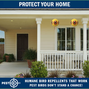 PESTEZE® Large 15" Yellow Bird Predator-Eye Balloon Repellant [4 Pack] Deters Unwanted Pest Birds like Pigeons, Gulls, Geese & Critters from Pools & Yards Without Harming Them To Protect Property