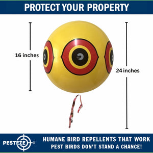 PESTEZE® Large 15" Yellow Bird Predator-Eye Balloon Repellant [4 Pack] Deters Unwanted Pest Birds like Pigeons, Gulls, Geese & Critters from Pools & Yards Without Harming Them To Protect Property