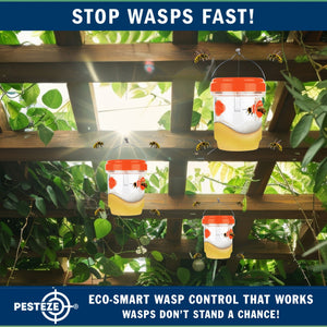 2 Pack PESTEZE® Reusable Solar Hanging Wasp Trap with LED Light [Orange: 3.5 X 4.4 Inch] Attracts, Catches & Kills Wasp, Hornet, Yellow Jacket & Insect Species 24/7 without Harsh Chemicals. Waterproof